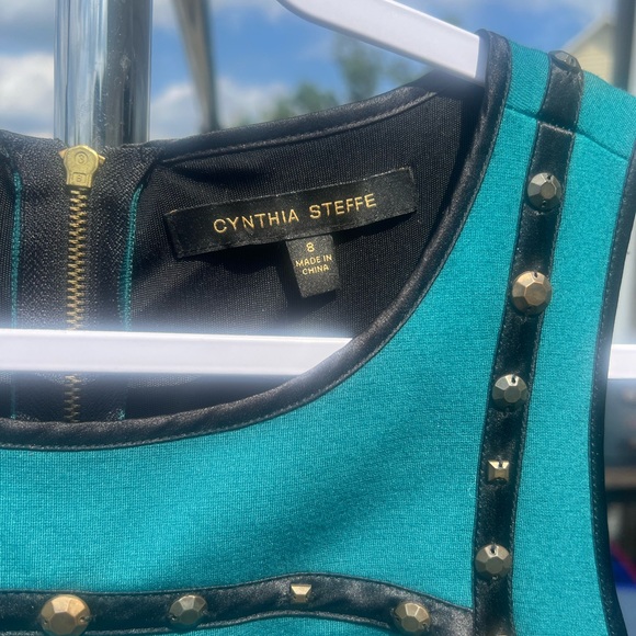 Cynthia Steffens sleeveless short dress with embellishments blue green black 8 - Picture 4 of 4